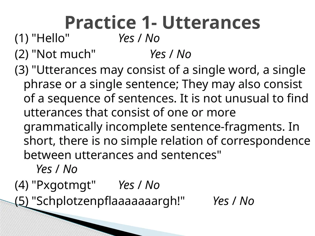 Semantics Unit 2 Sentences, Utterances, - slide 3 of 9
