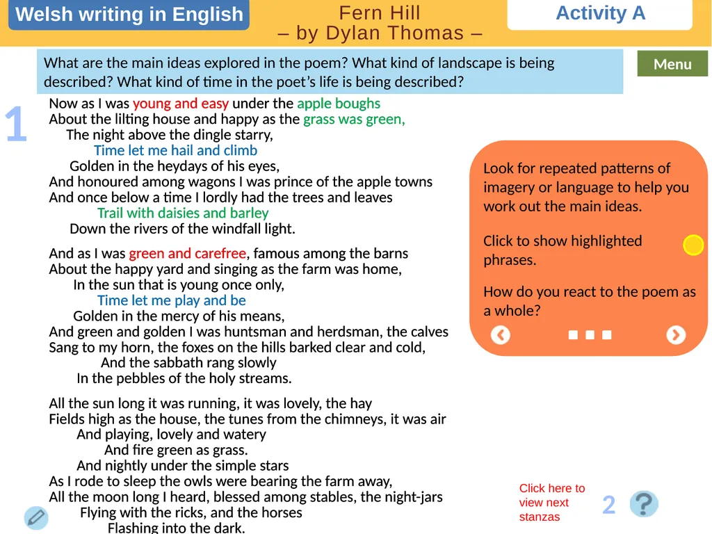 Choose a task Choose a task based on the poem. - slide 2 of 8