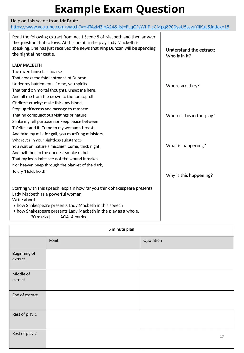 Year 11 Macbeth Revision Booklet Name: Teacher’s - slide 17 of 53
