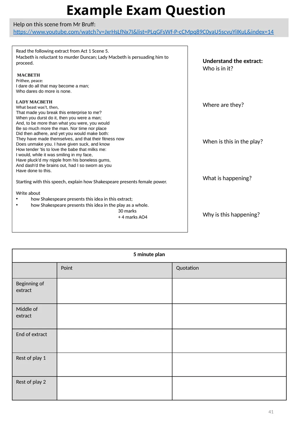 Year 11 Macbeth Revision Booklet Name: Teacher’s - slide 41 of 53