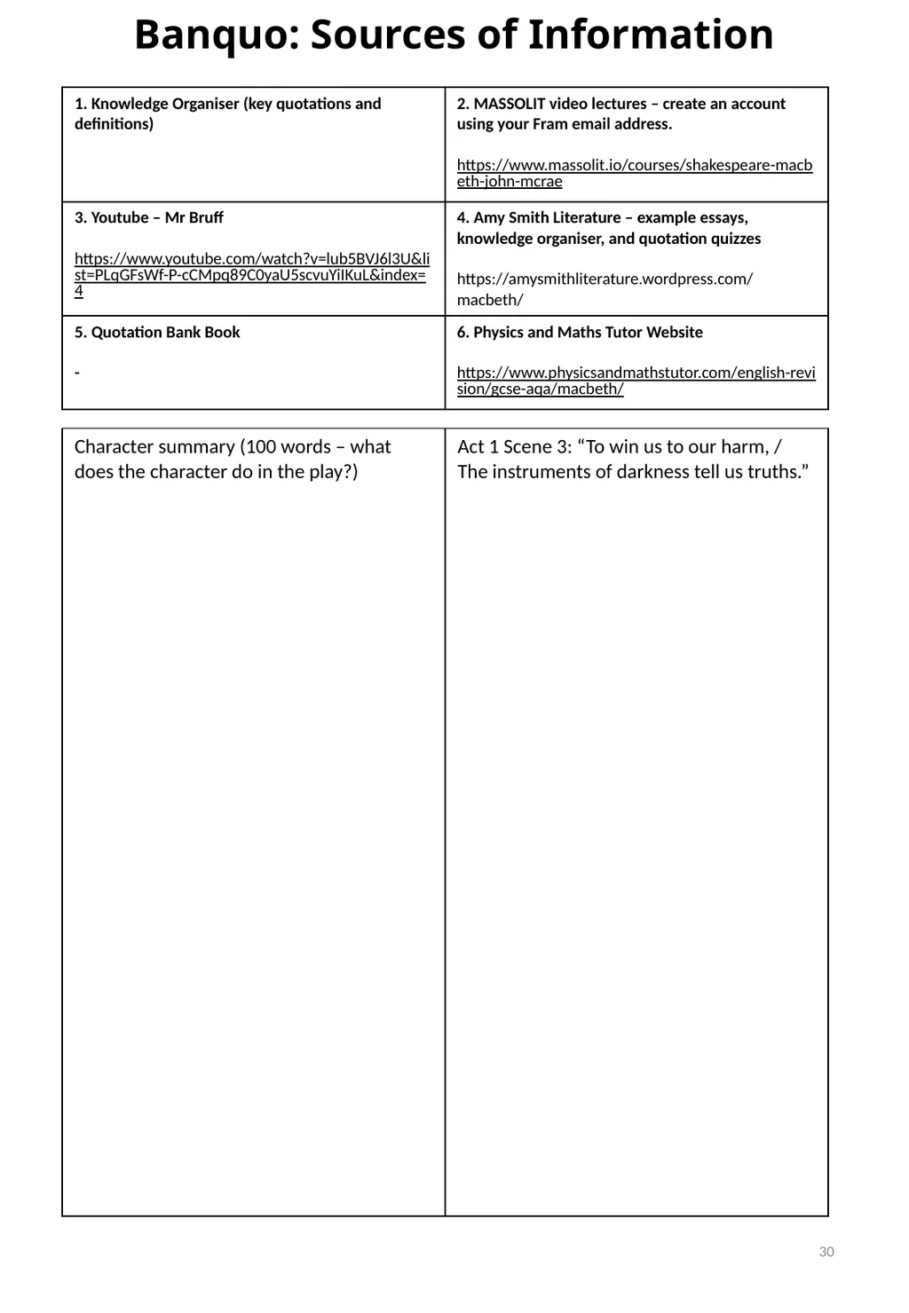 Year 11 Macbeth Revision Booklet Name: Teacher’s - slide 30 of 53