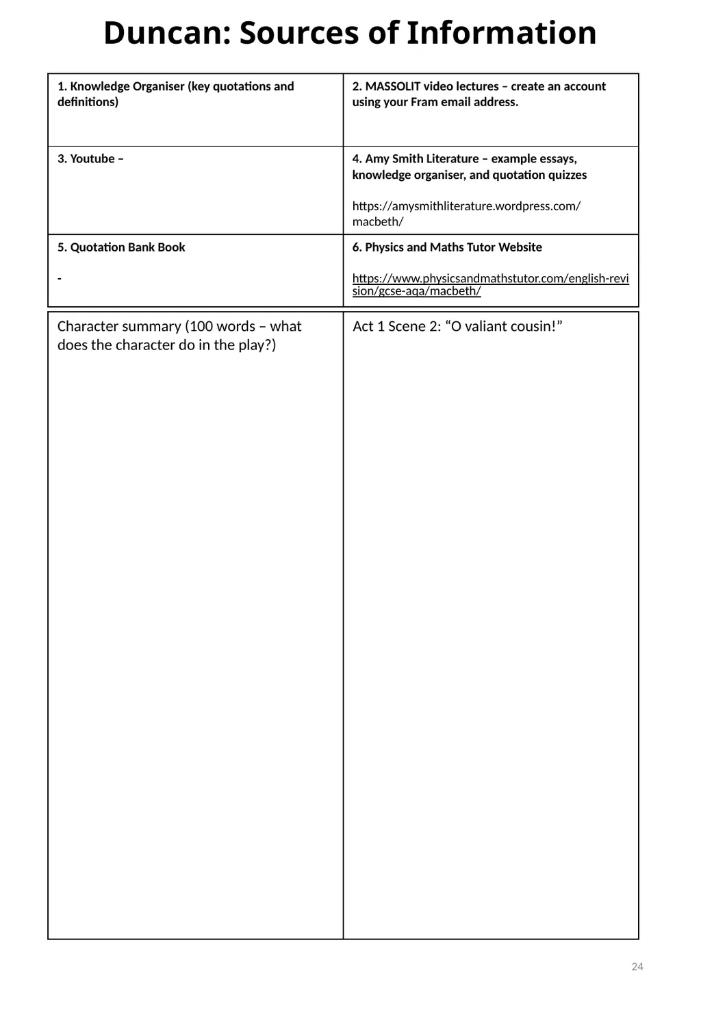 Year 11 Macbeth Revision Booklet Name: Teacher’s - slide 24 of 53