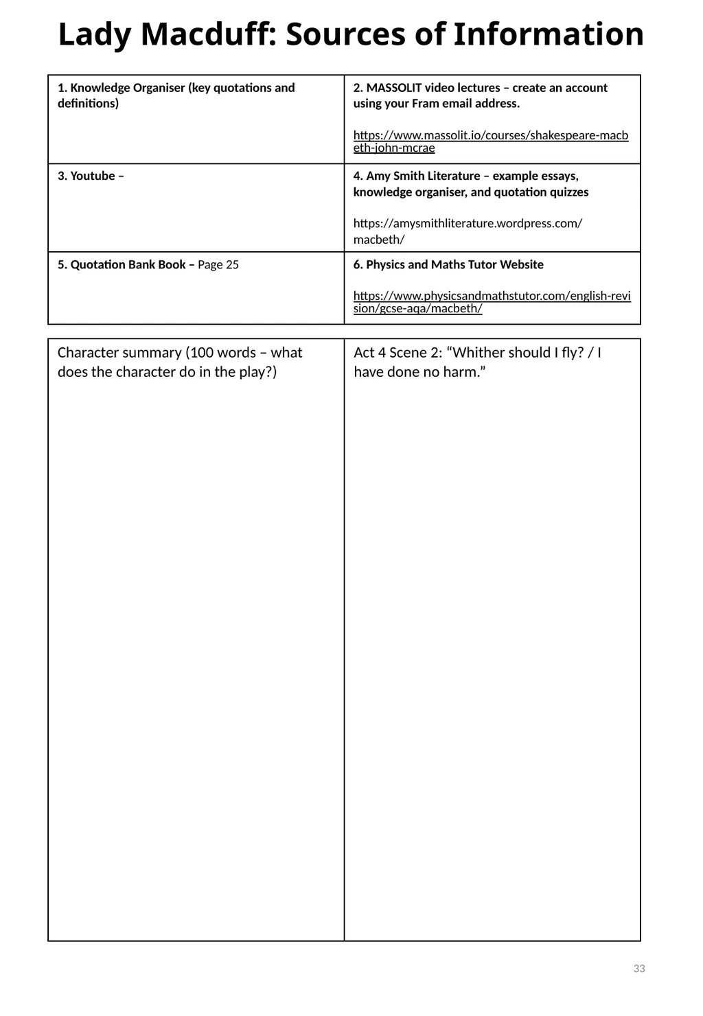 Year 11 Macbeth Revision Booklet Name: Teacher’s - slide 33 of 53