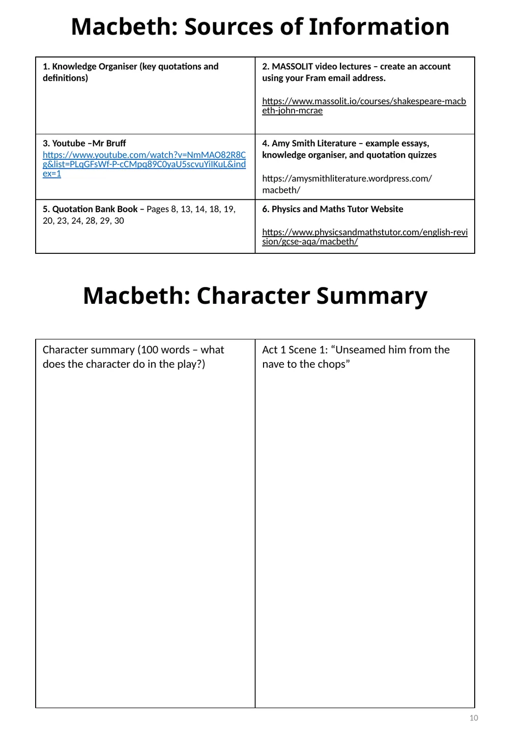 Year 11 Macbeth Revision Booklet Name: Teacher’s - slide 10 of 53