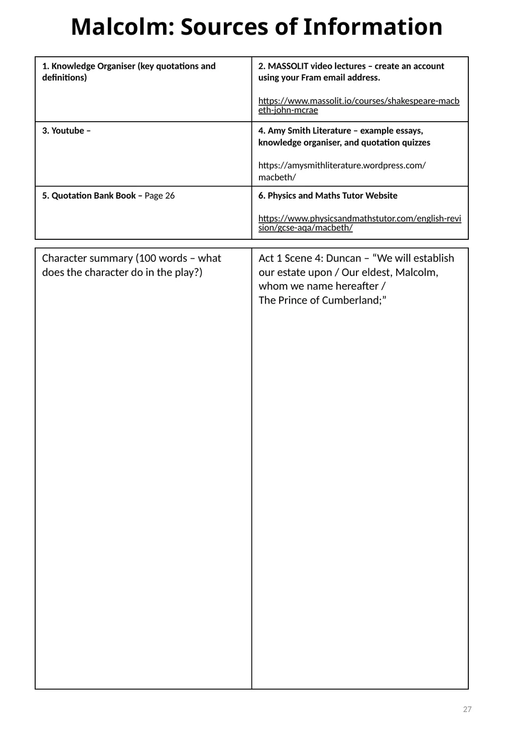 Year 11 Macbeth Revision Booklet Name: Teacher’s - slide 27 of 53
