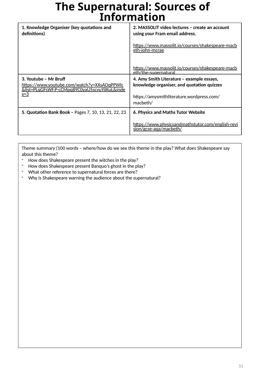 Year 11 Macbeth Revision Booklet Name: Teacher’s - slide 51 of 53