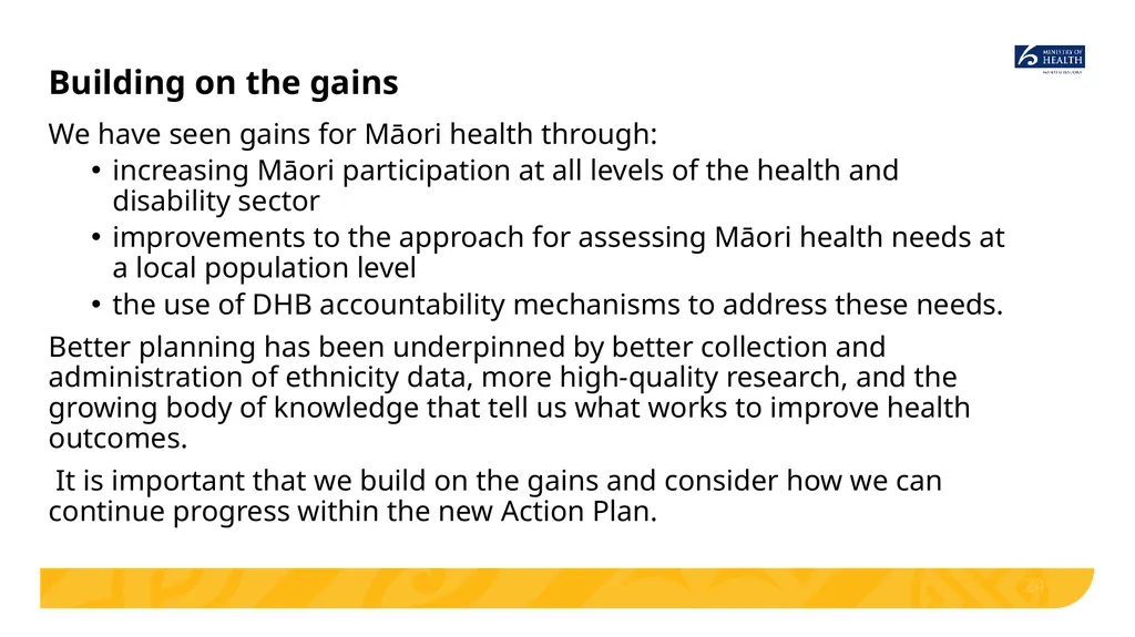 Implementing He Korowai Oranga: The Māori Health - slide 24 of 33