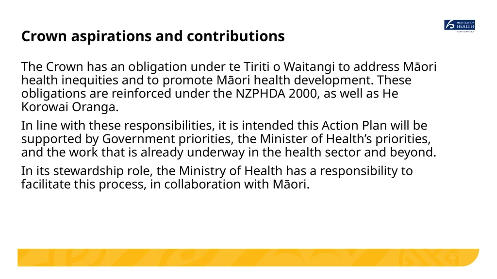 Implementing He Korowai Oranga: The Māori Health - slide 27 of 33
