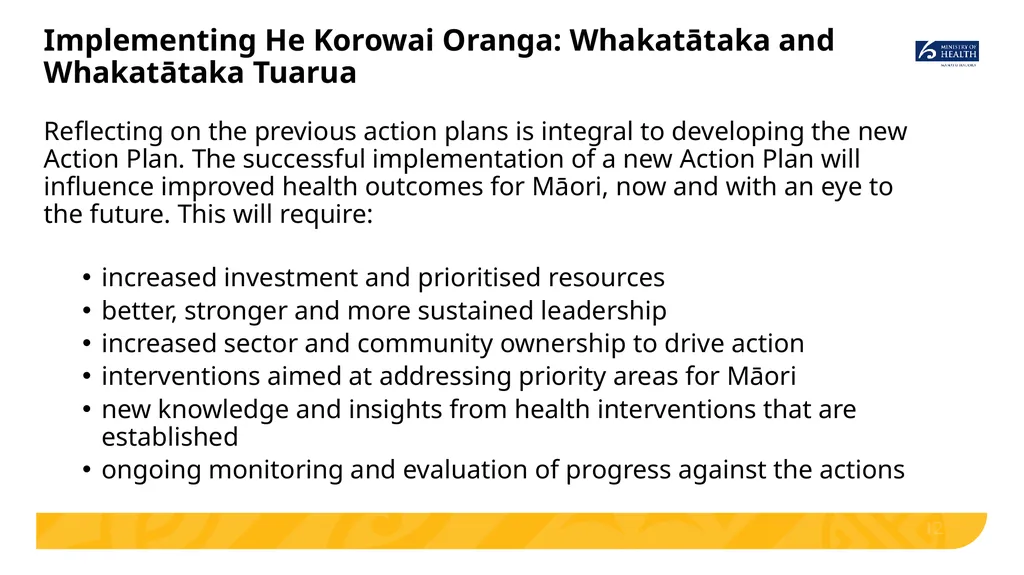 Implementing He Korowai Oranga: The Māori Health - slide 12 of 33