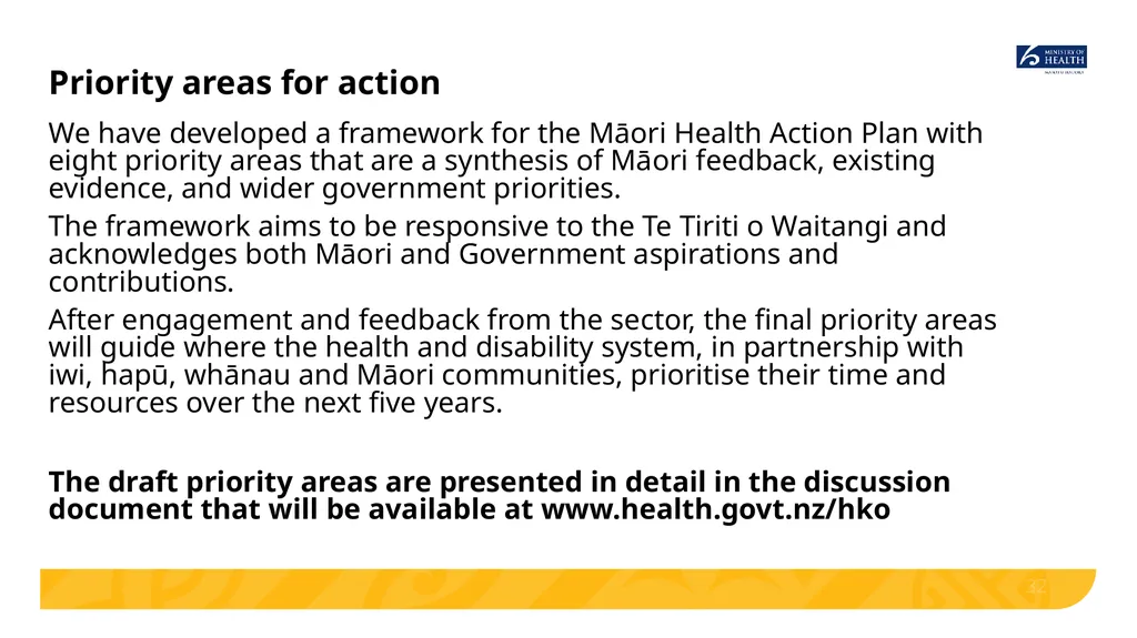 Implementing He Korowai Oranga: The Māori Health - slide 32 of 33