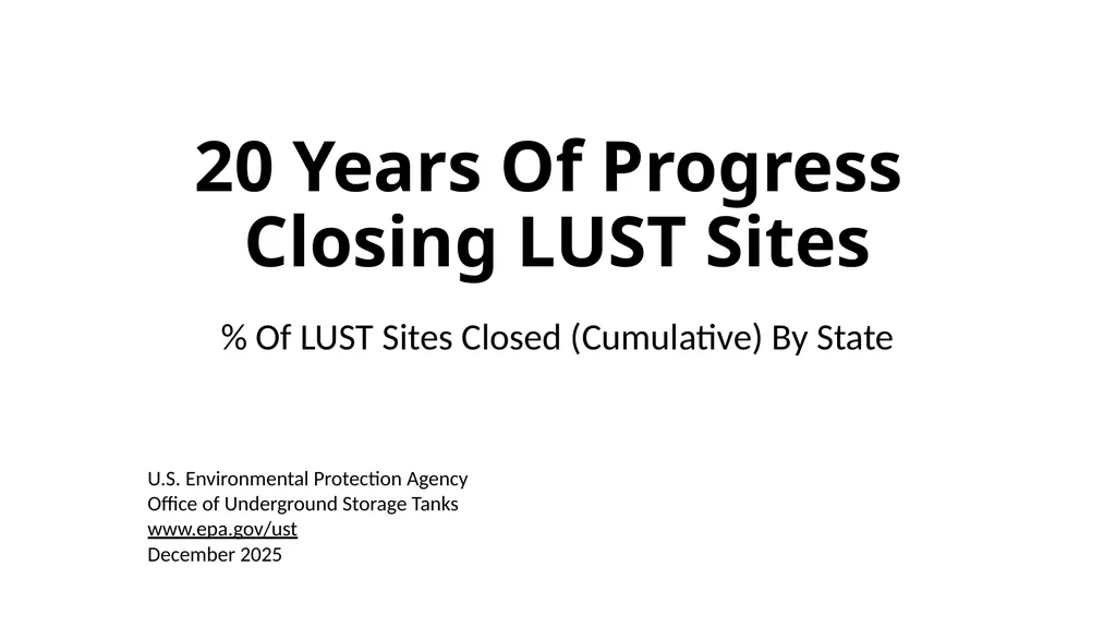 20 Years Of Progress Closing LUST Sites % Of LUST - slide 1 of 8