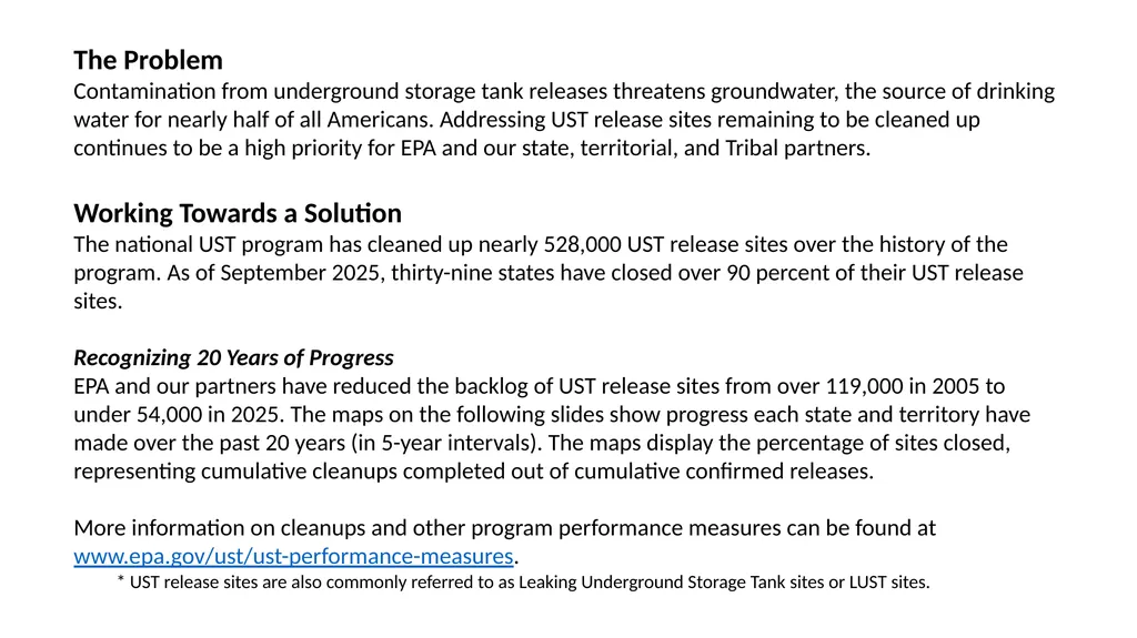 20 Years Of Progress Closing LUST Sites % Of LUST - slide 2 of 8