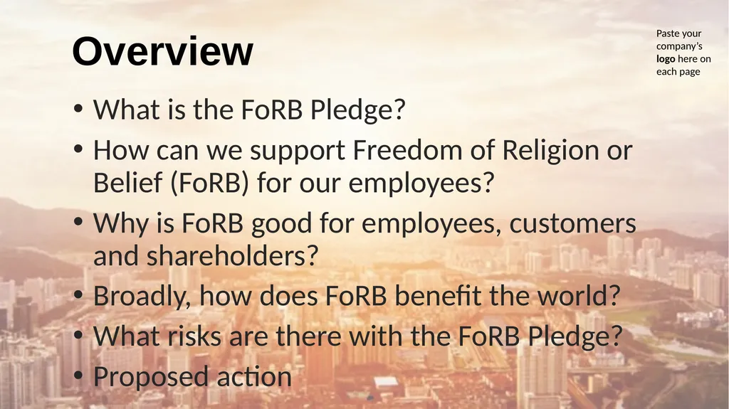 The FoRB Pledge Corporate Pledge in Support of - slide 2 of 30