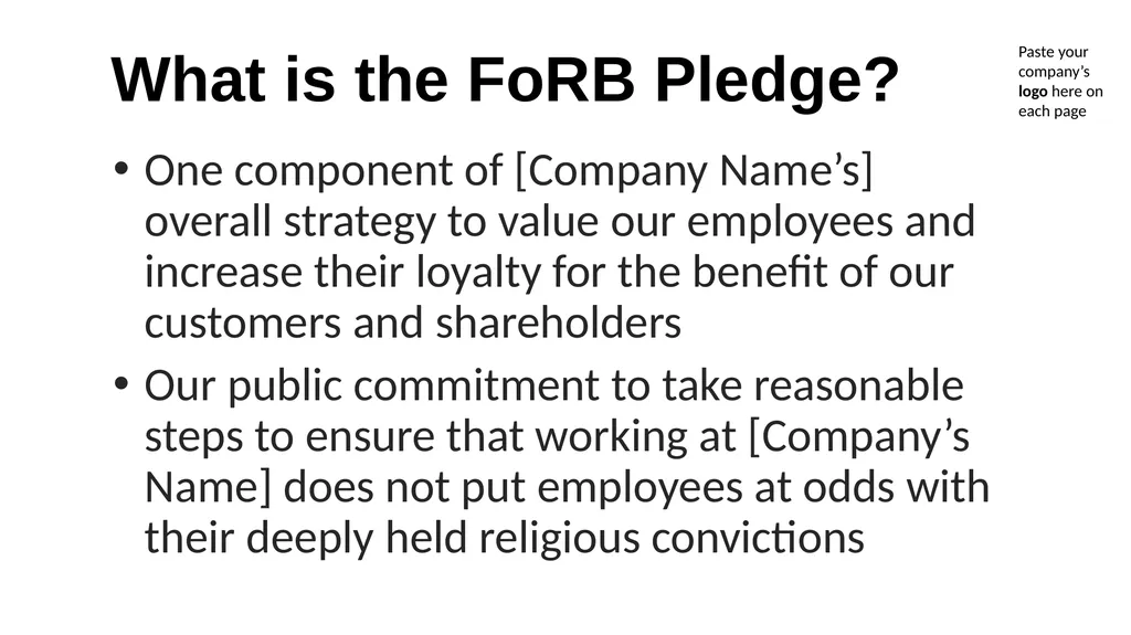 The FoRB Pledge Corporate Pledge in Support of - slide 3 of 30