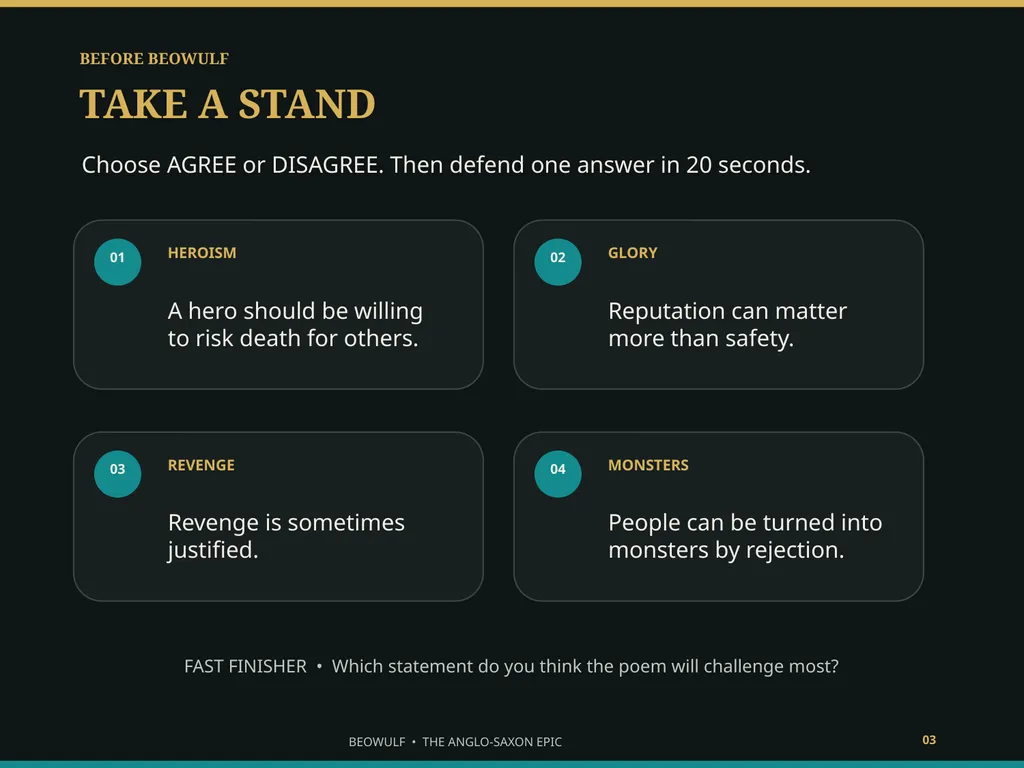 BEOWULF ENTER THE HEROIC WORLD What makes someone - slide 3 of 43