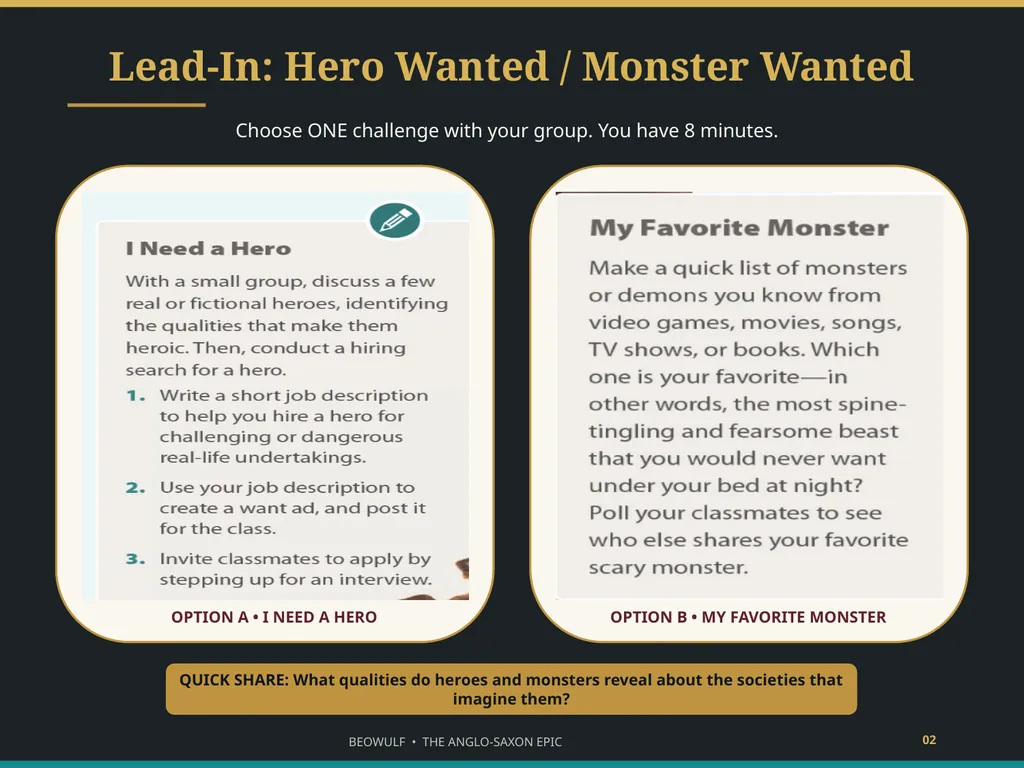 BEOWULF ENTER THE HEROIC WORLD What makes someone - slide 2 of 43