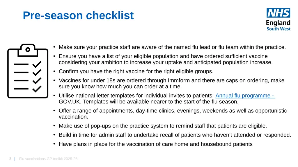 Flu vaccinations 2025/26 Toolkit for GP Practices: - slide 8 of 16