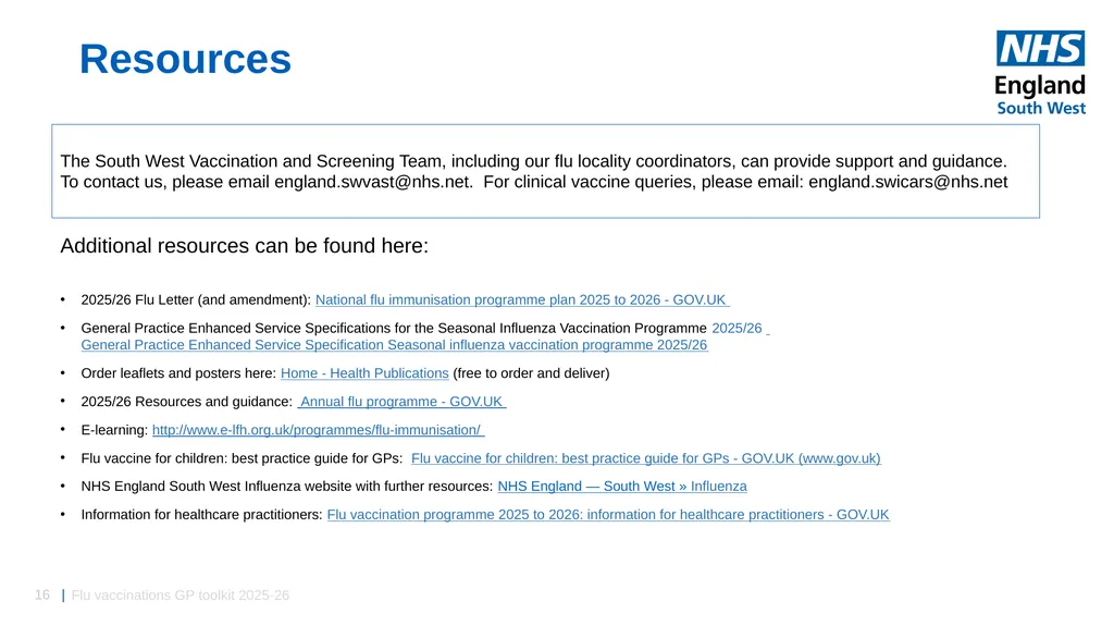 Flu vaccinations 2025/26 Toolkit for GP Practices: - slide 16 of 16