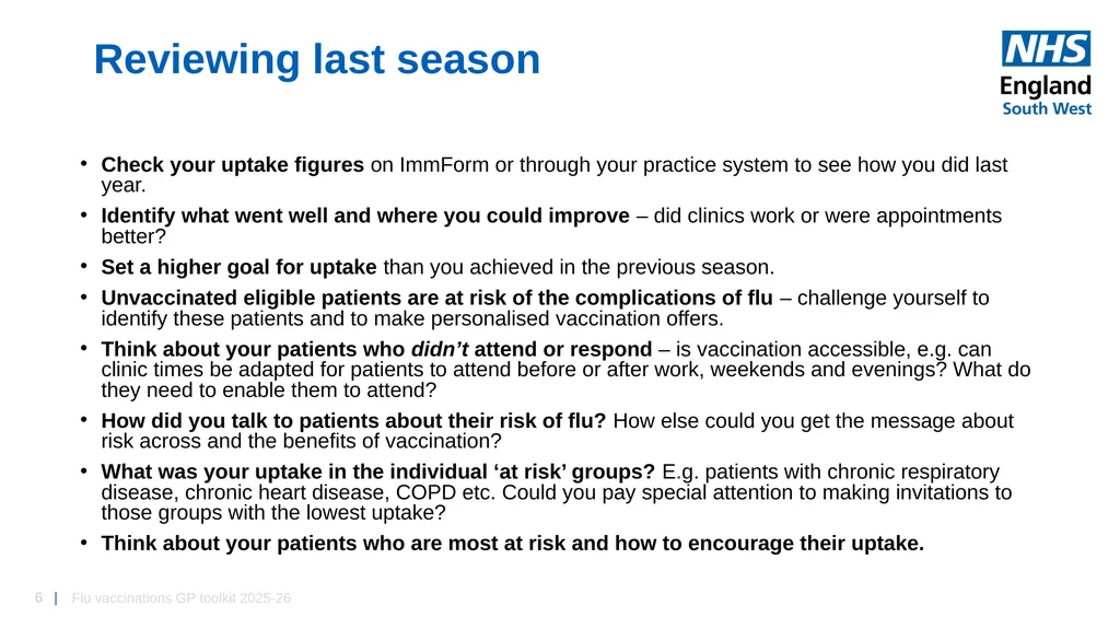 Flu vaccinations 2025/26 Toolkit for GP Practices: - slide 6 of 16