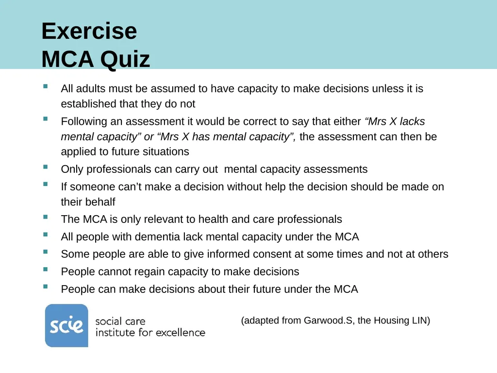 Care England workshop The relevance of the MCA to - slide 2 of 13