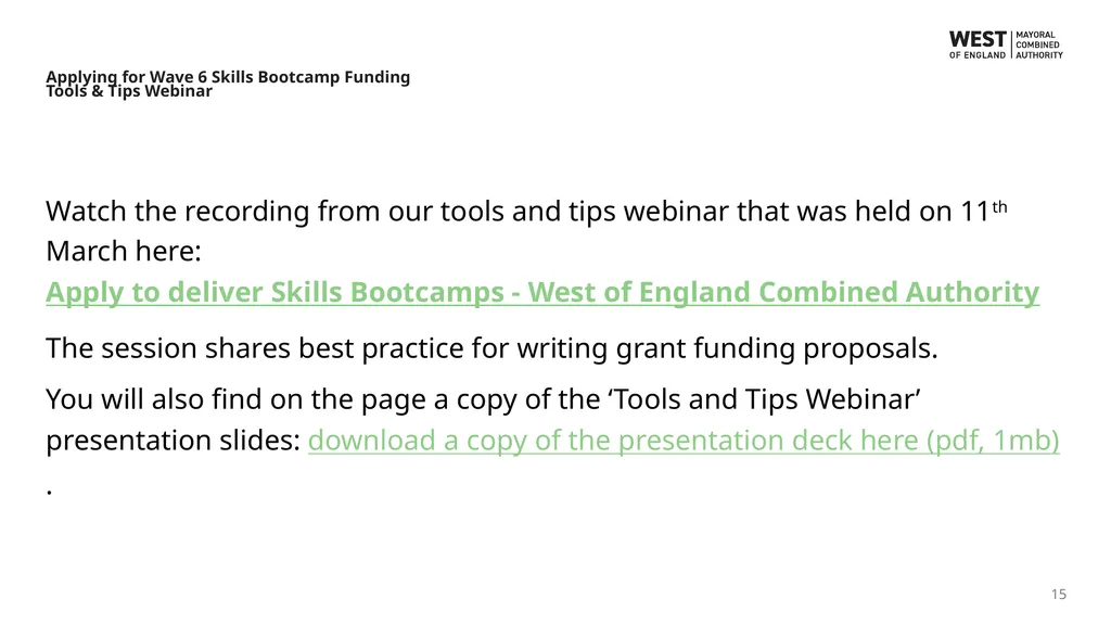 Wave 6 Skills Bootcamps Funding Information Event - slide 15 of 16