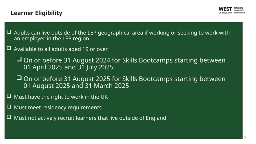 Wave 6 Skills Bootcamps Funding Information Event - slide 5 of 16