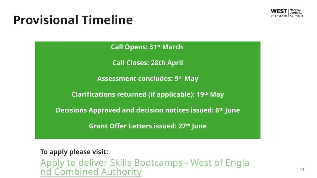 Wave 6 Skills Bootcamps Funding Information Event - slide 14 of 16