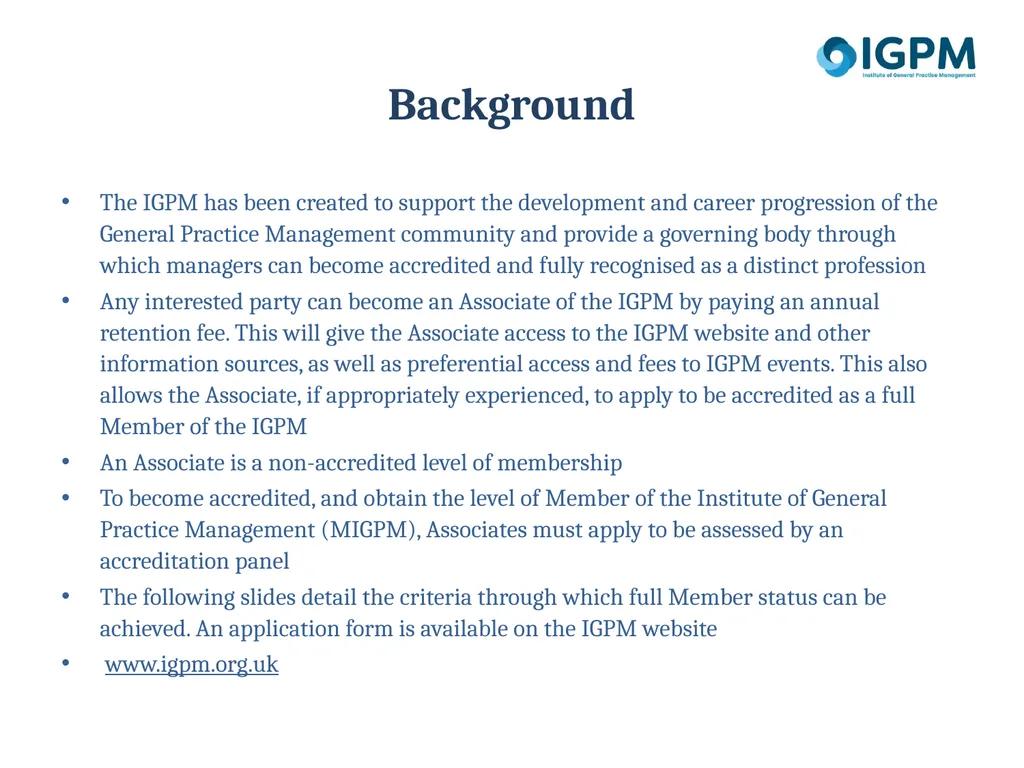 Member Status Accreditation Framework Background - slide 2 of 12