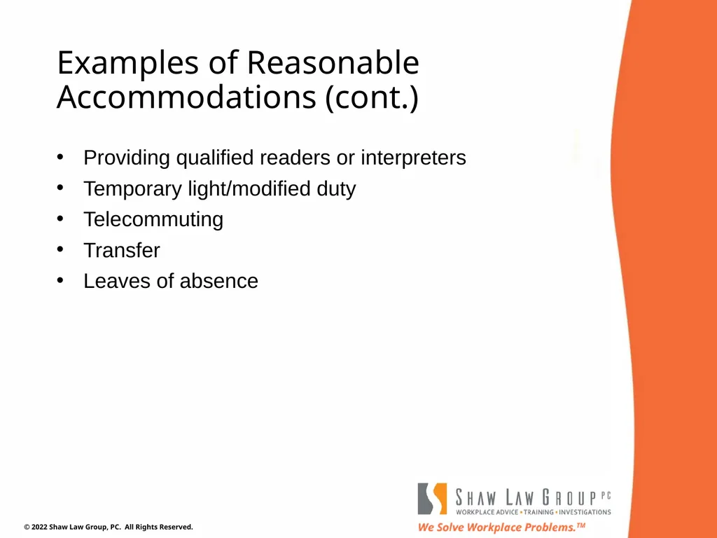 EEO 101: REASONABLE ACCOMMODATIONS Presented by: - slide 16 of 40