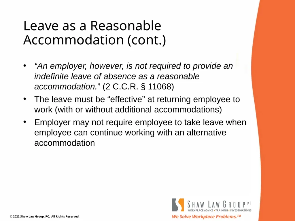 EEO 101: REASONABLE ACCOMMODATIONS Presented by: - slide 23 of 40