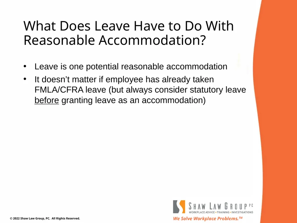 EEO 101: REASONABLE ACCOMMODATIONS Presented by: - slide 21 of 40