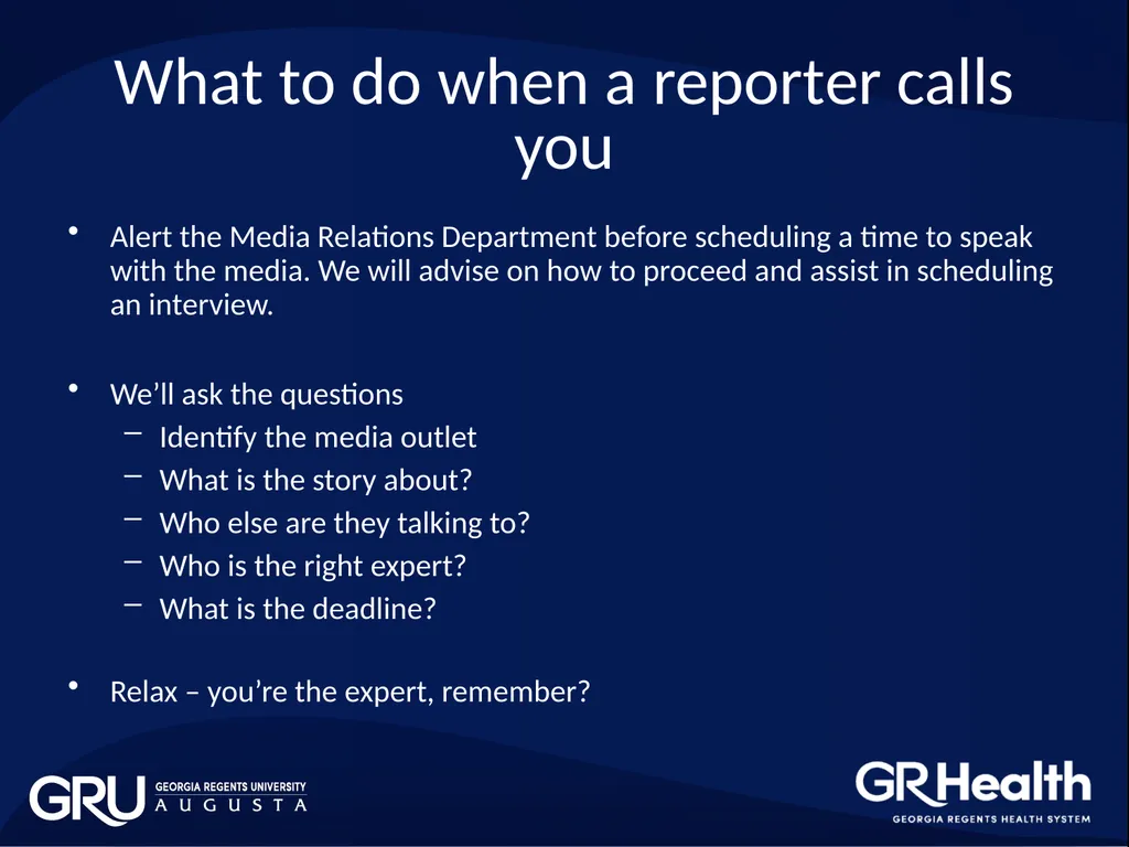 BROWN BAG WORKSHOP: MEDIA TRAINING Office of - slide 9 of 17