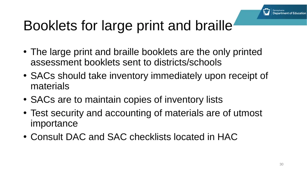 District Assessment Coordinator Training Online - slide 30 of 63