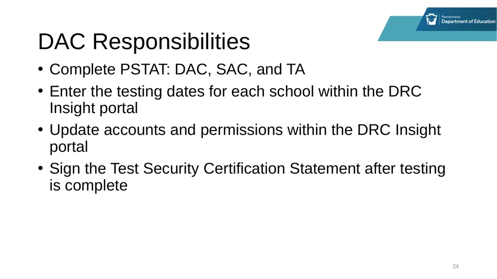 District Assessment Coordinator Training Online - slide 24 of 63