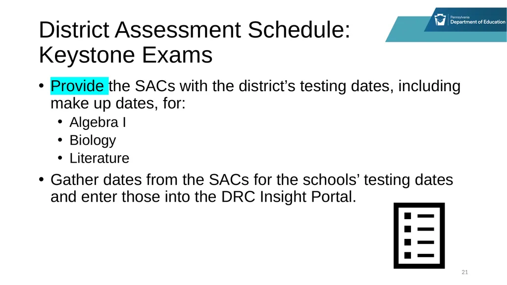 District Assessment Coordinator Training Online - slide 21 of 63
