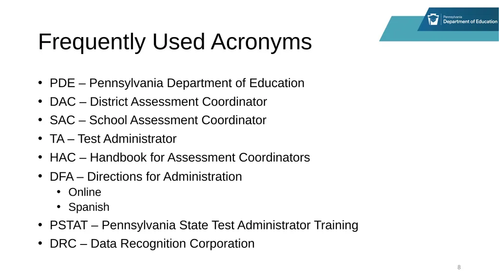 District Assessment Coordinator Training Online - slide 8 of 63
