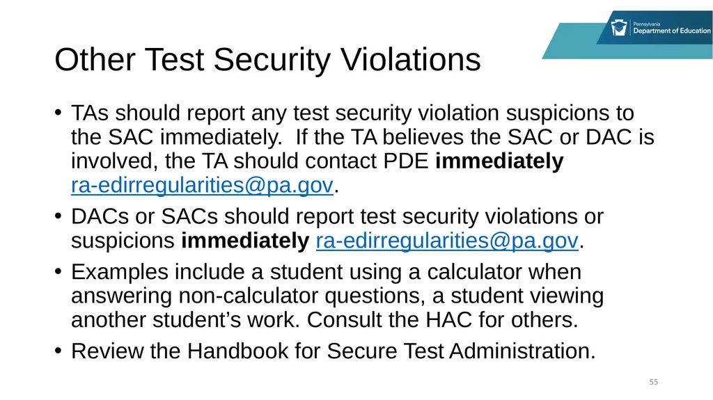 District Assessment Coordinator Training Online - slide 55 of 63