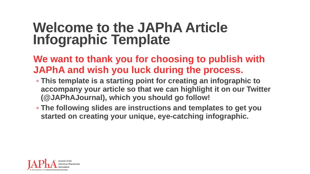 Welcome to the JAPhA Article Infographic Template - slide 1 of 19
