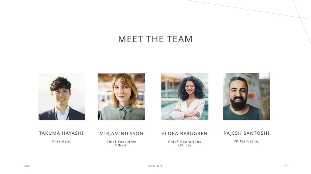 Pitch deck Mirjam Nilsson ABOUT US At Contoso, we - slide 17 of 20