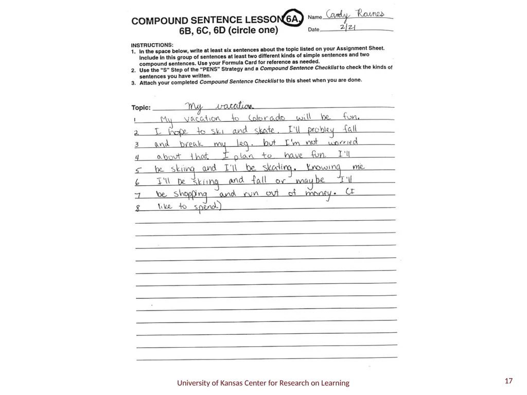 Compound Sentence 1 A compound sentence has two or - slide 17 of 29