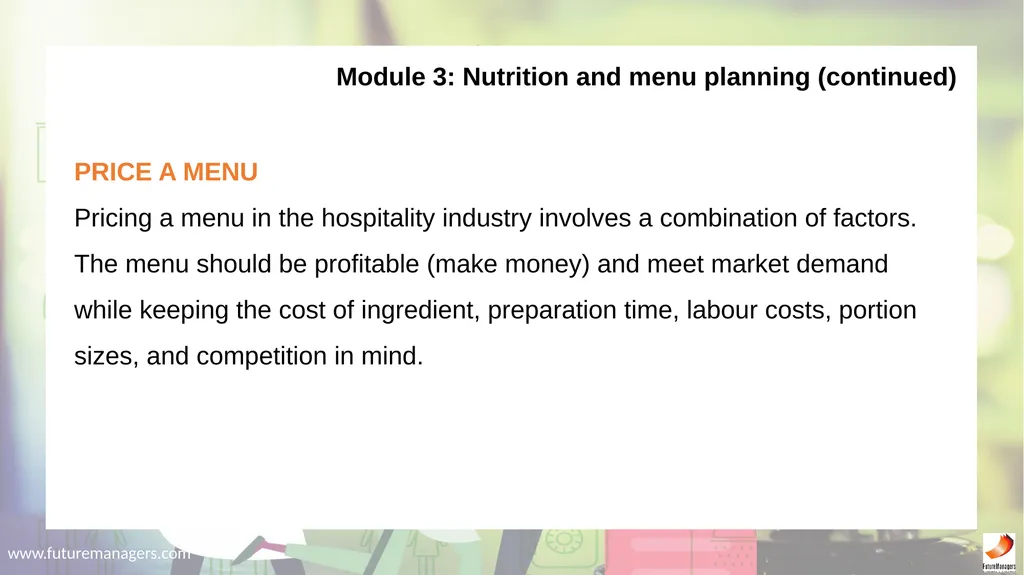 Hospitality Studies Grade 9 www.futuremanagers.com - slide 25 of 63