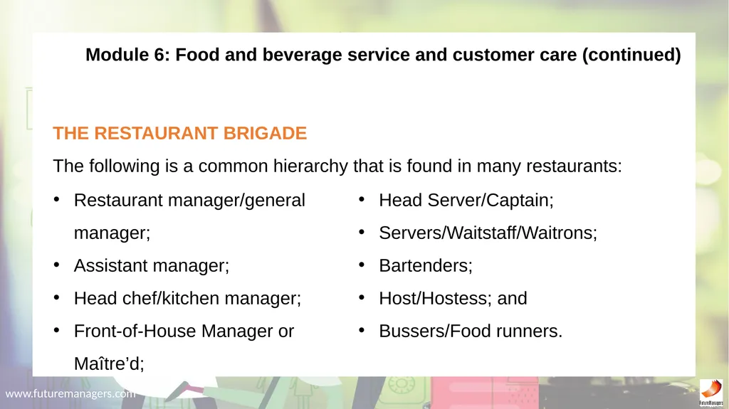 Hospitality Studies Grade 9 www.futuremanagers.com - slide 39 of 63