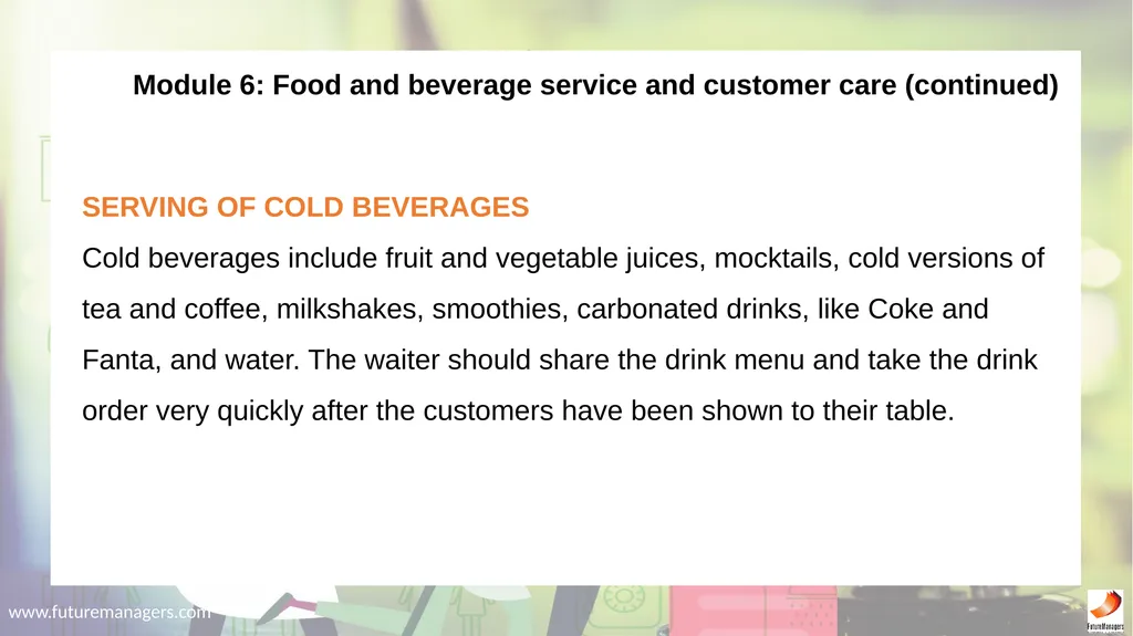 Hospitality Studies Grade 9 www.futuremanagers.com - slide 40 of 63