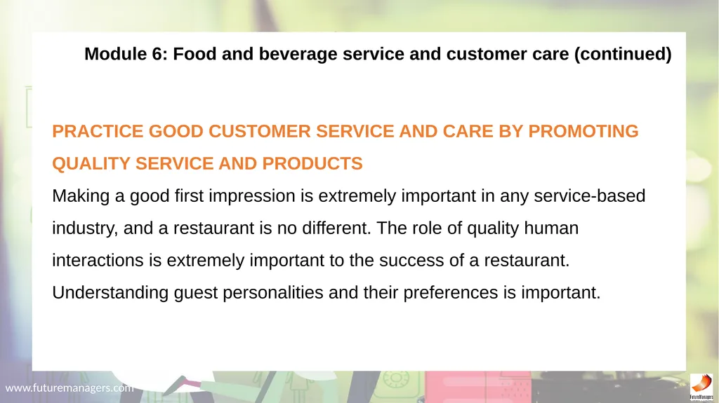 Hospitality Studies Grade 9 www.futuremanagers.com - slide 45 of 63