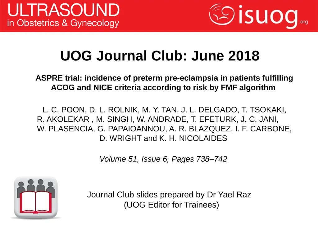 UOG Journal Club: June 2018 ASPRE trial: incidence - slide 1 of 15