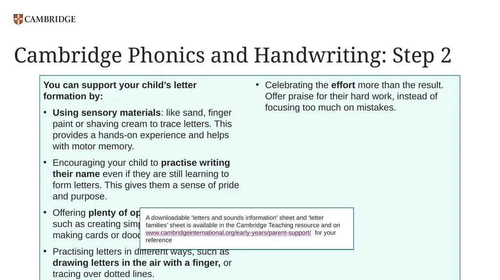 Cambridge Phonics and Handwriting Our approach: - slide 15 of 21