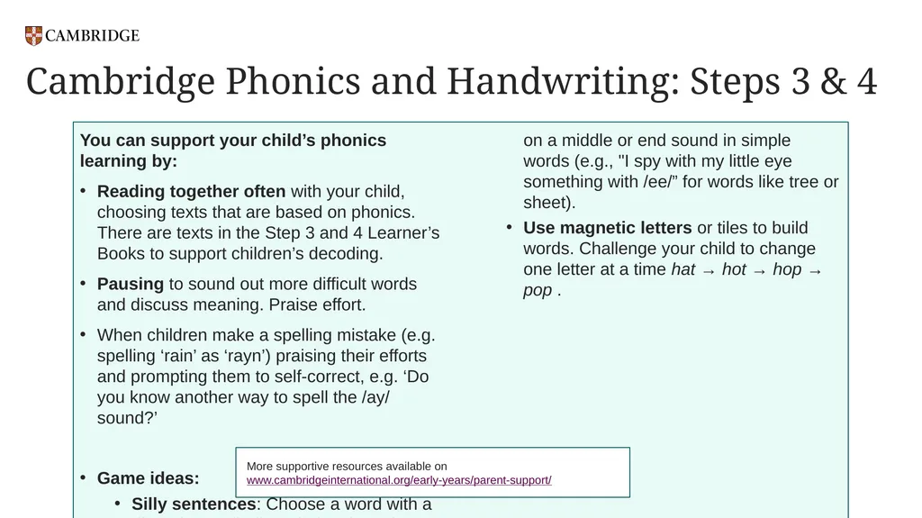 Cambridge Phonics and Handwriting Our approach: - slide 18 of 21