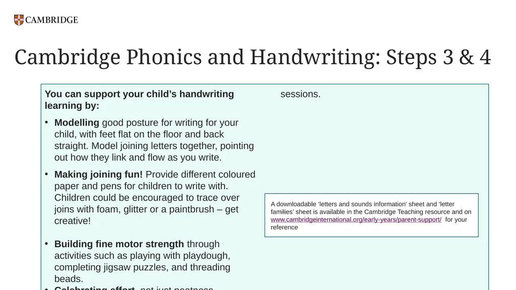 Cambridge Phonics and Handwriting Our approach: - slide 19 of 21