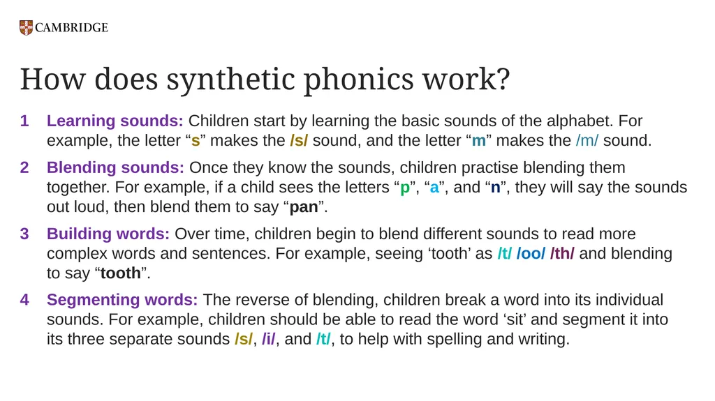 Cambridge Phonics and Handwriting Our approach: - slide 5 of 21
