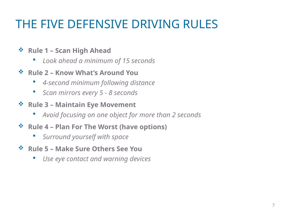 DEFENSIVE DRIVER TRAINING 1 2 DEFINING DEFENSIVE - slide 7 of 24